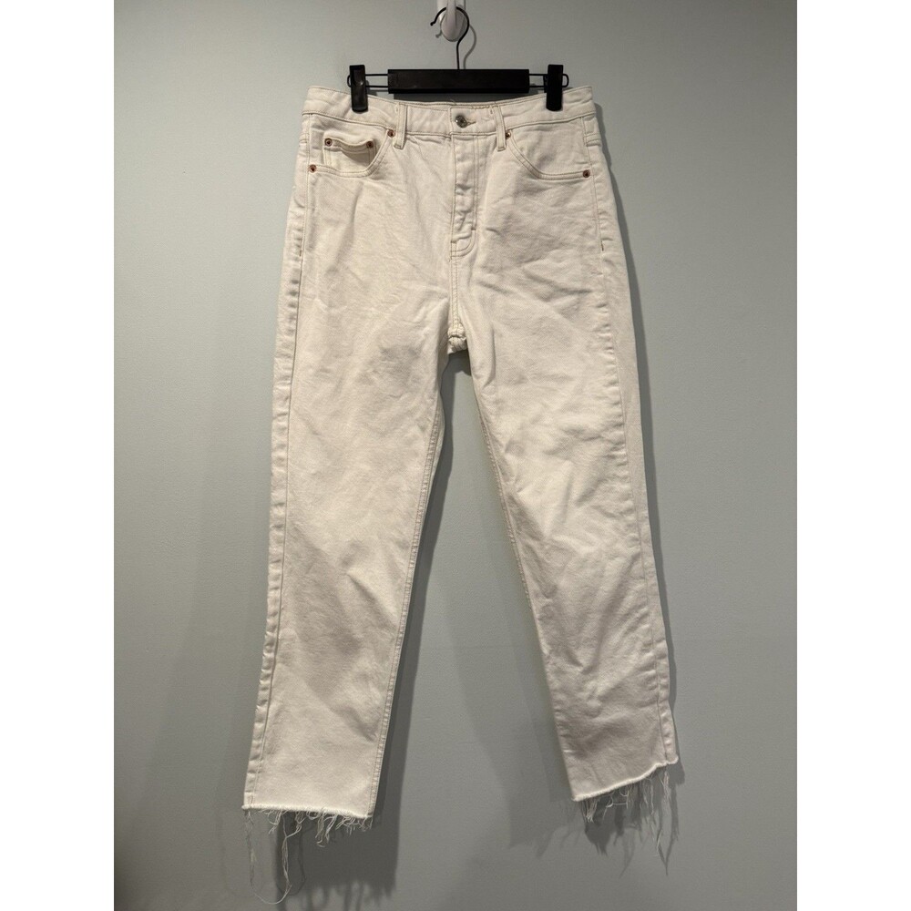 Topshop Jeans Womens 29" White High Rise Raw Hem Travel Coastal Euro Summer